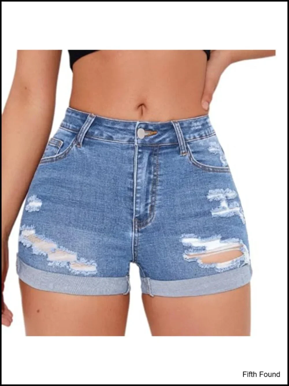 Mid Rise Ripped Stretchy Denim Shorts Folded Hem Distressed Jean Shorts